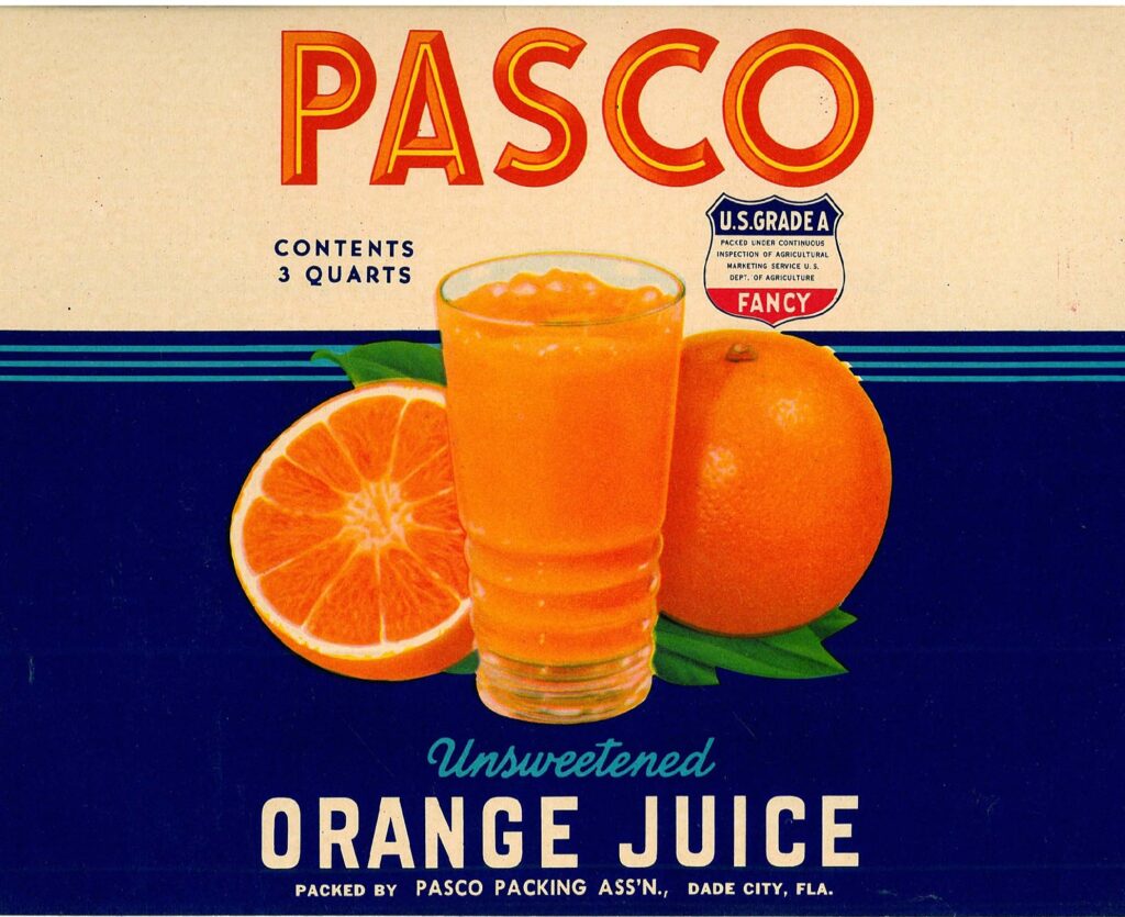 Lykes Bros. Inc. vintage orange juice label